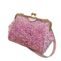 Sac à main paillette rose1