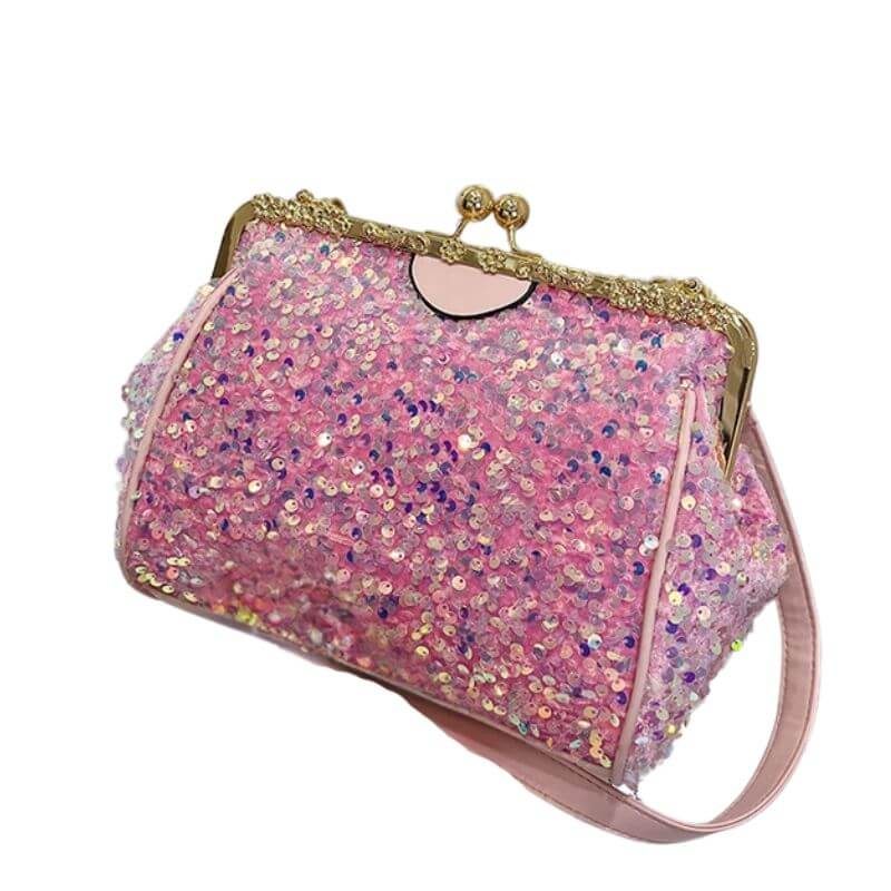 Sac à main paillette rose1